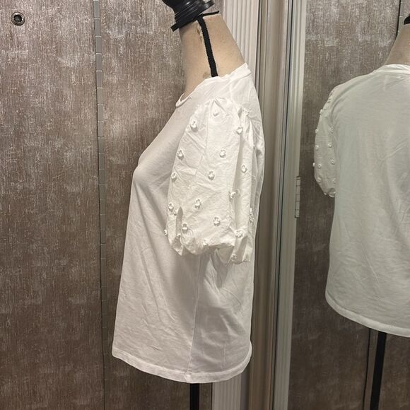 Maje 100% cotton White Puff Sleeve Top , L - Picture 5 of 9